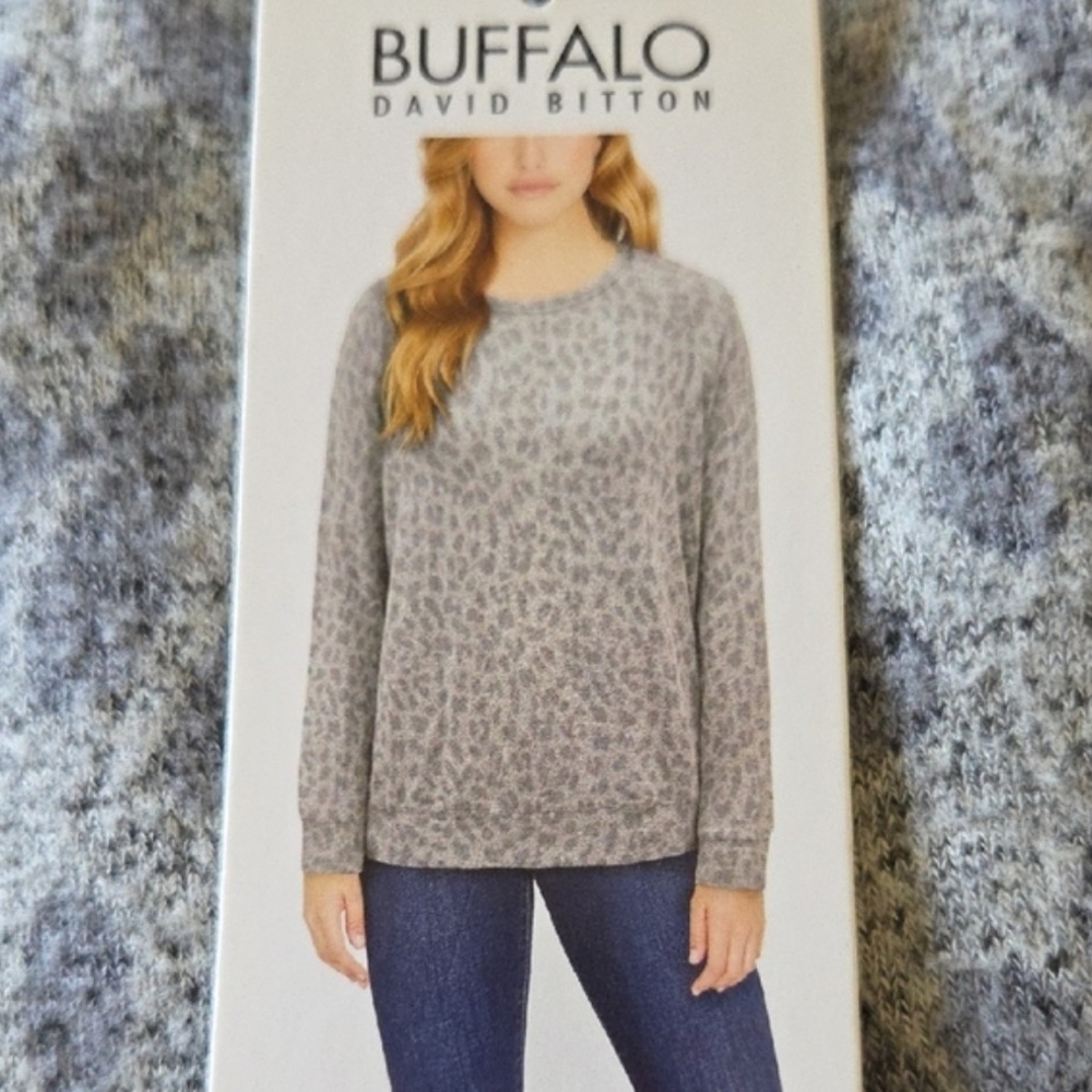 Buffalo David Bitton Heather Gray Leopard Pullover